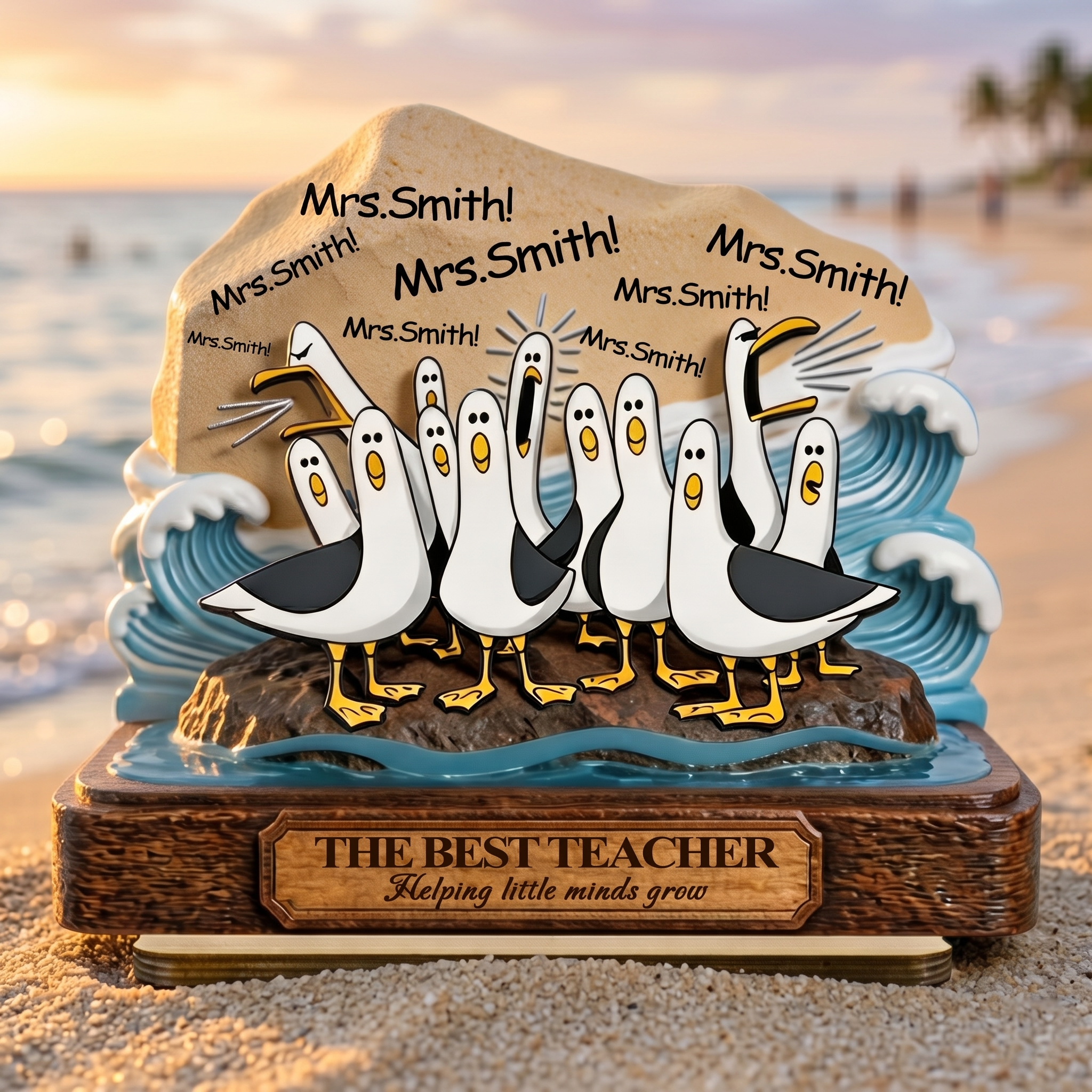 Personalized The Best Teacher Seagull Wooden Plaque - Funny Custom Teacher Name Sign, Thank You Gift for Teachers, Classroom Desk Decor, Teacher Appreciation Keepsake