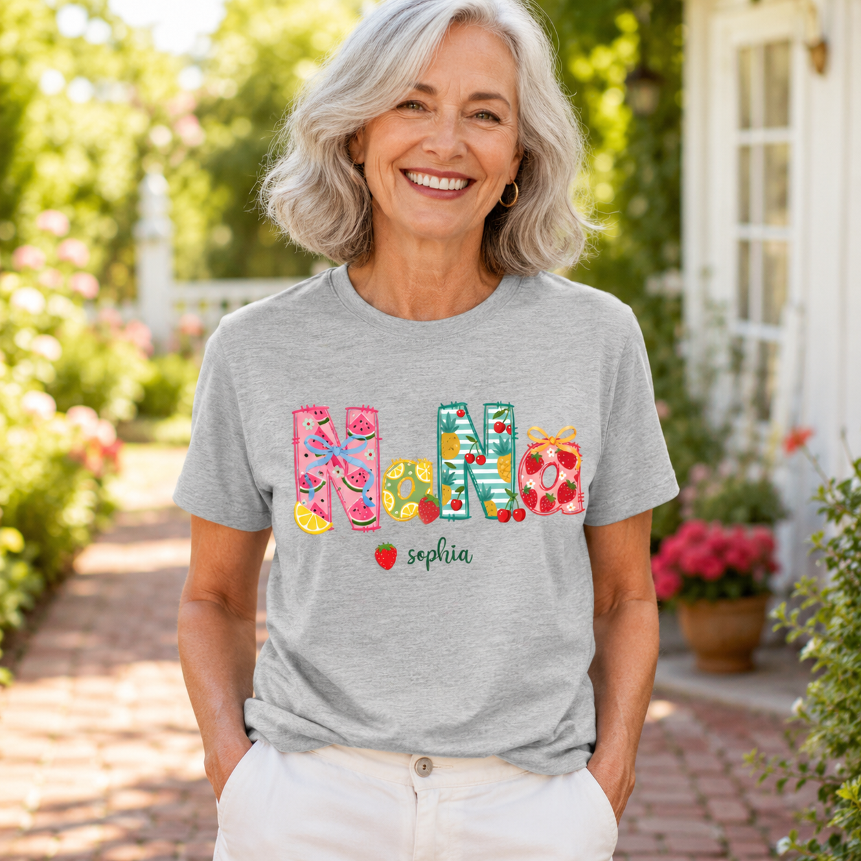 Comfort Colors Custom Gigi Shirt for Grandma, Personalized Family Name T Shirt, Summer Fruit Graphic Tee with Kids Names