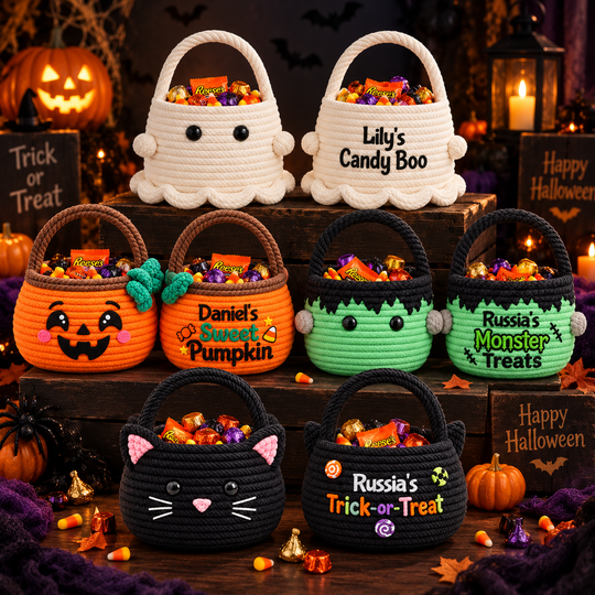 Custom Name Halloween Candy Basket, Personalized Trick or Treat Bag for Kids, Spooky Boo Bucket, Toddler Halloween Gift, Candy Bag
