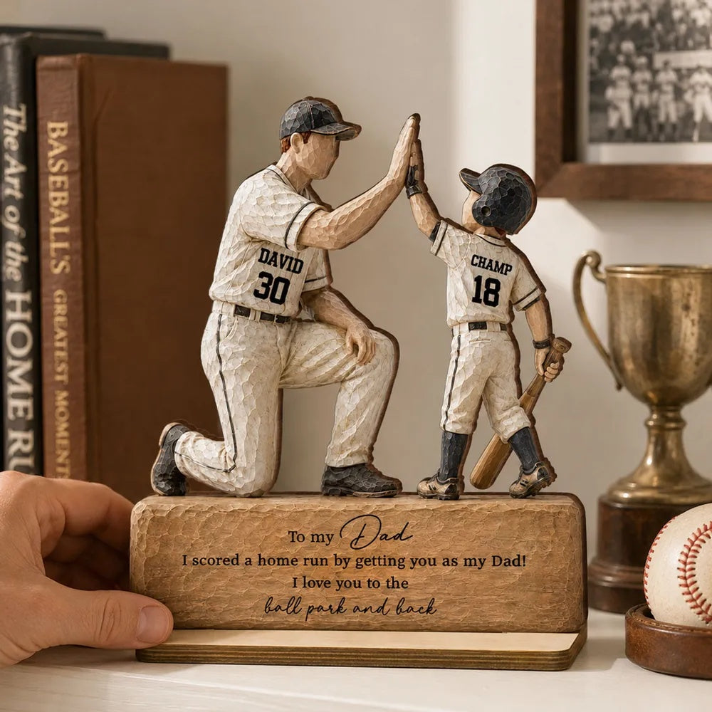I Scored a Home Run with You as My Dad - Personalized 2-Layered Wooden Plaque - Father's Day Gift for Dad from Son Daughter