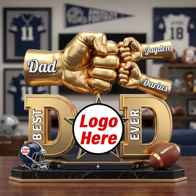 American Football Dad Acrylic Plaque - Champion Dad & Fist Bump - Personalized Gifts For Father