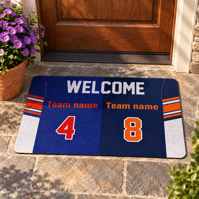 Custom Football Welcome Doormat, Personalized Team Name & Number Anti-Slip Mat, Housewarming Birthday Gift for Sports Fans