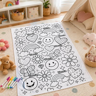 Personalized Kids DIY Colorable Blanket Custom Name Line Art Doodle Blanket