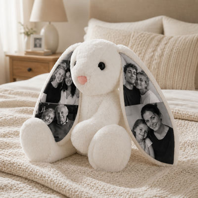 Custom Photo Bunny Plush – Personalized Hidden Ear Picture Bunny Gift for Couples
