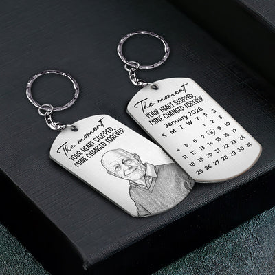 Custom Photo Sketch Line Art The Moment Your Heart Stopped Memorial Gift - Personalized Keychain