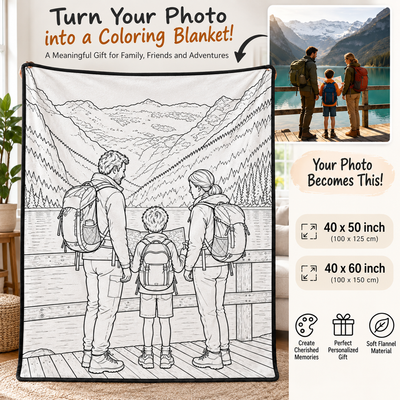 Personalized Coloring Blanket – Custom Photo & Kids’ Artwork Line Art, Birthday & Christmas Gift for Kids & Family