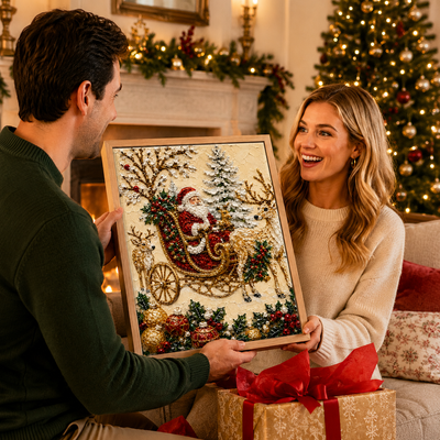 Personalized Christmas Oil Painting Canvas – Custom Name Impasto Textured Holiday Wall Decor Gift for Family & Friends