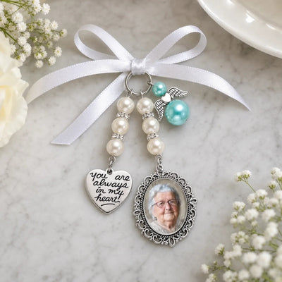 Custom Photo Bouquet Charm - Personalized Memorial Sympathy Gifts For Brides - In Loving Memory