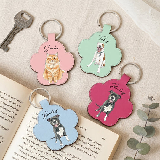 Custom Pet Portrait Gift For Dog Lover, Cat Lover Watercolor - Personalized Keychain