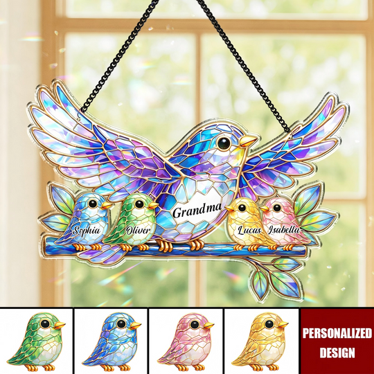 Custom Grandma Bird Acrylic Suncatcher, Custom Bird Mom Family Suncatcher, Mother's Day Gift
