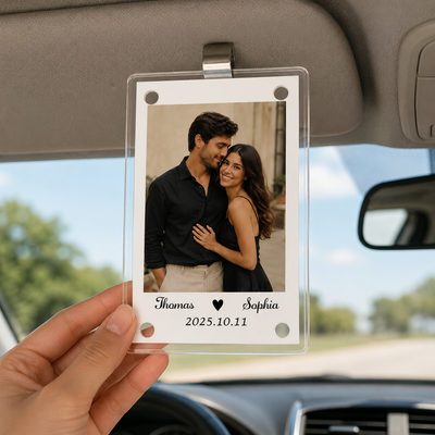 Personalized Couple Photo Car Visor Clip – Custom Mini Instax Style Car Photo Frame