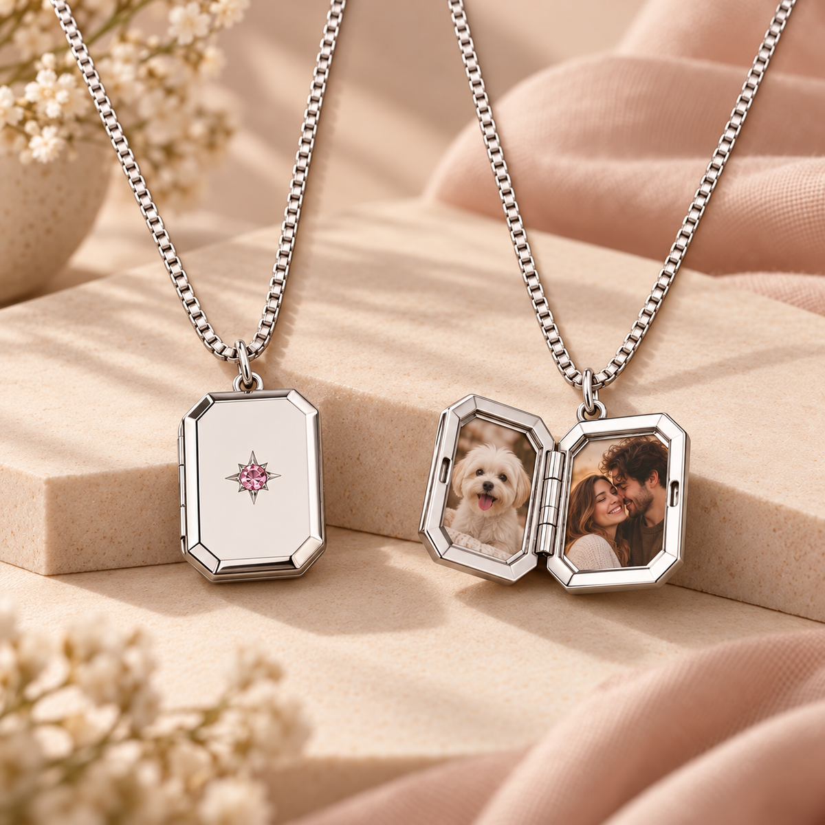 Custom Photo Locket Necklace with Birthstone, Personalized Engraved Locket Jewelry, Memorial Keepsake Gift for Him & Her