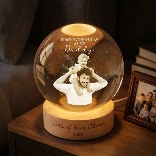 First Father's Day as My Daddy - Personalized Crystal Ball LED Night Light - Father's Day Gift for Dad