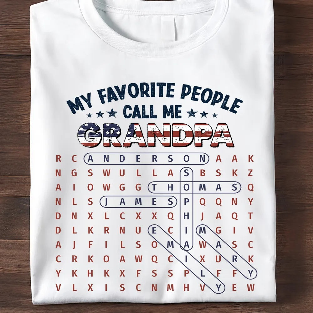 Grandpa's Favorite People Word Search Puzzle American Flag Theme - Personalized Shirt - Father's Day Gift For Grandpa, Dad