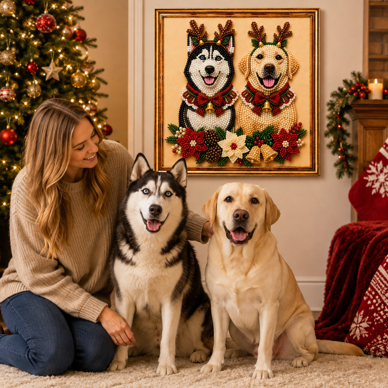 Custom Pet Pearl Art DIY Kit – Personalized Reindeer Antler Design – Christmas Home Decor Gift for Pet Lovers