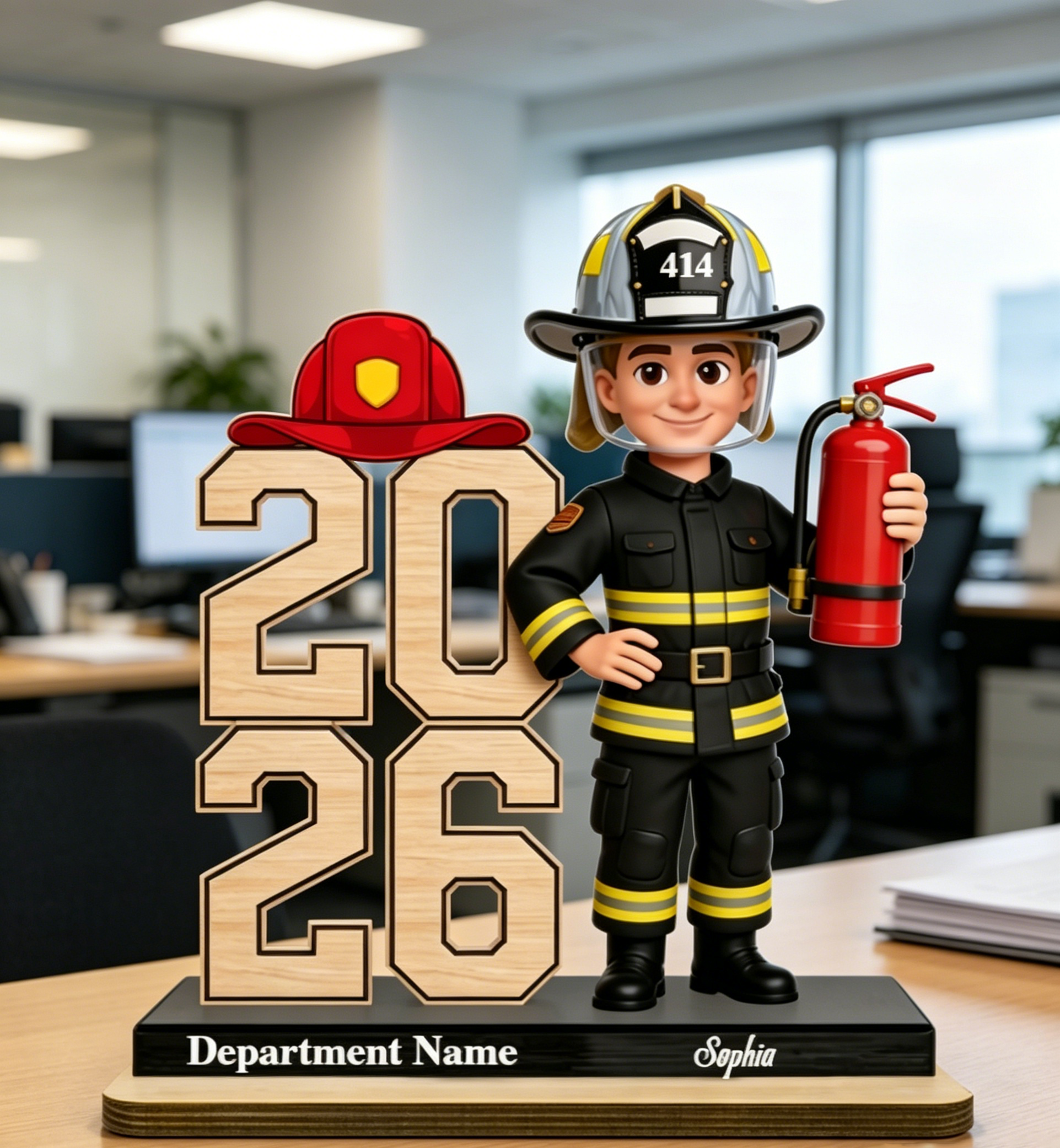 2026 Firefighter Wooden Plaque - Customizable Hero Figurine for Department Name & Personalized Gift