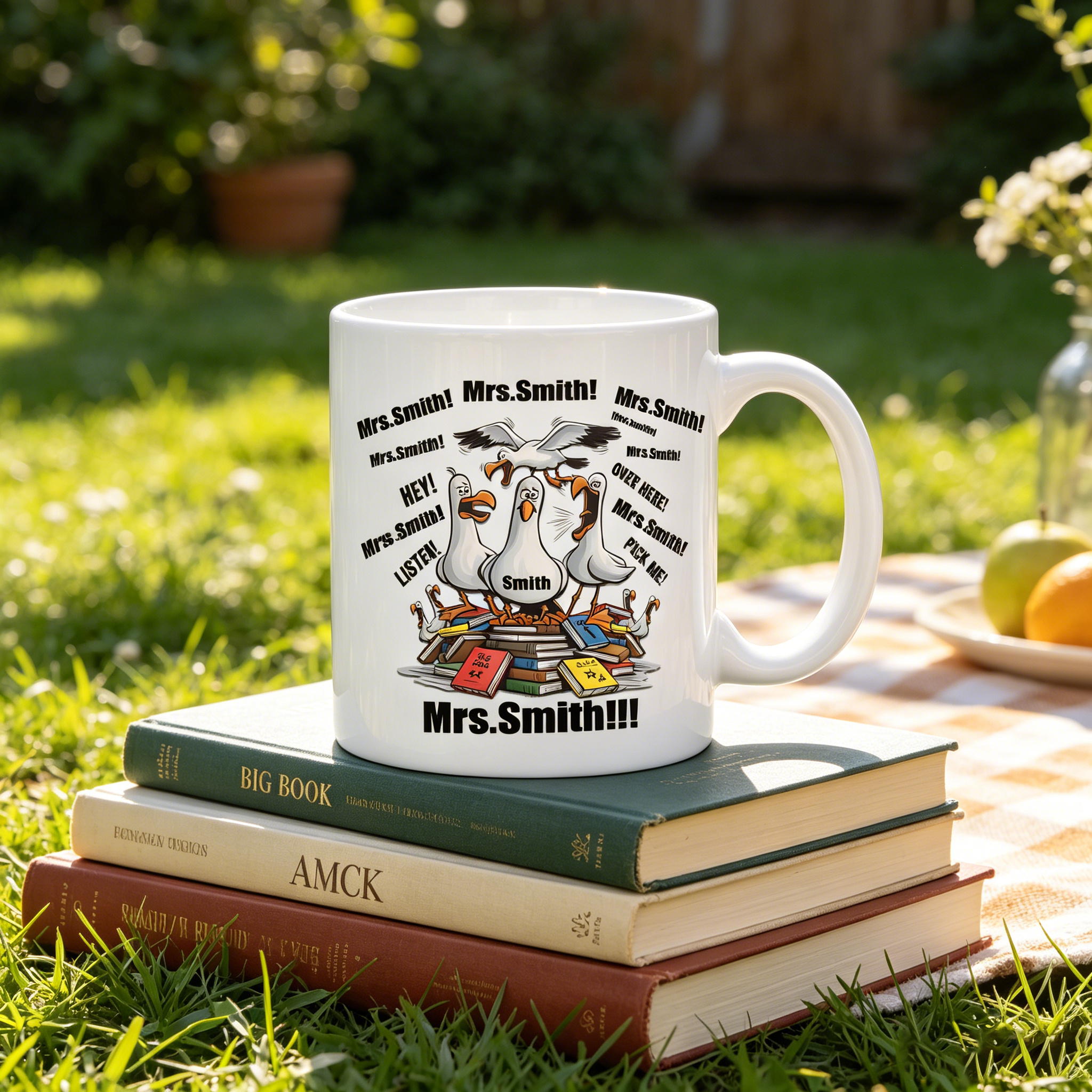 Personalized Seagull Teacher Mug - Funny Custom Name Coffee Cup, Gift for Teachers