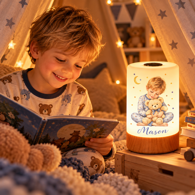 Custom Kids Portrait Night Light, Personalized Watercolor Photo Lamp with Name, Touch Remote Dimmable Nursery Light, Baby Shower Gift