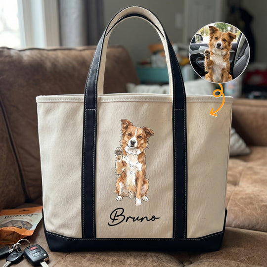 Custom Pet Portrait Watercolor Gift For Dog Mom, Cat Mom - Personalized Tote Bag