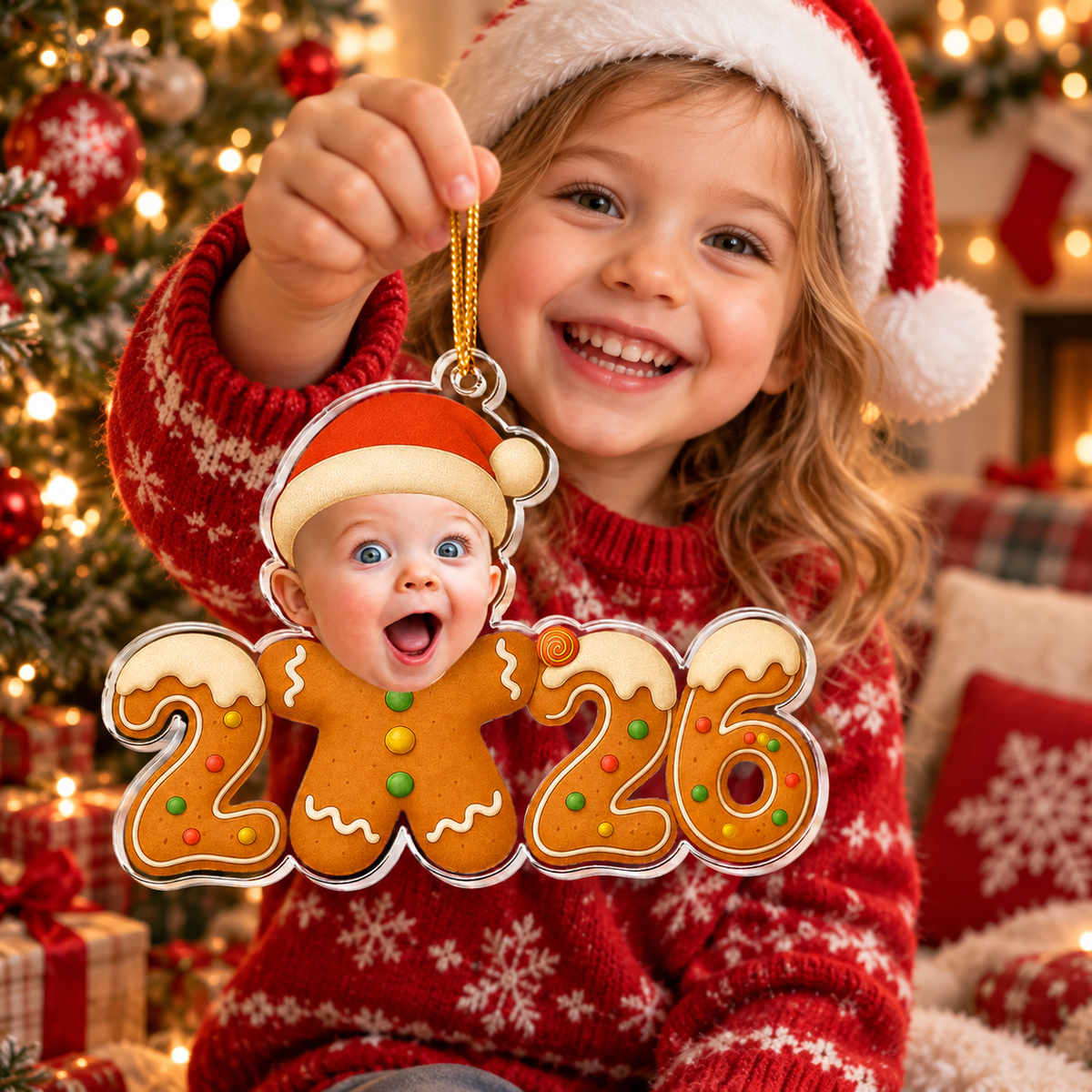 Baby’s First Christmas Custom Photo Gingerbread Design Keepsake, Holiday Memory Gift For Newborn - Personalized Ornament