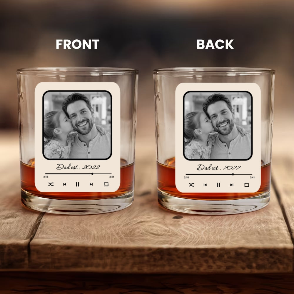 Dad Est Photo Whiskey Glas - Personalized Whiskey Glass - Funny Gift For Dad