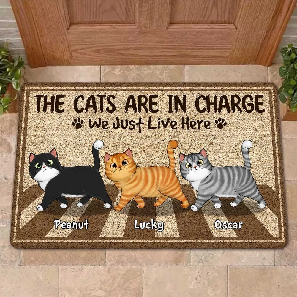 The Cats Are In Charge Walking Cross Personalized Doormat
