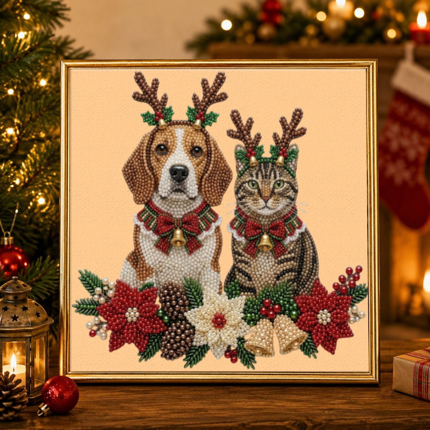 Custom Pet Pearl Art DIY Kit – Personalized Reindeer Antler Design – Christmas Home Decor Gift for Pet Lovers