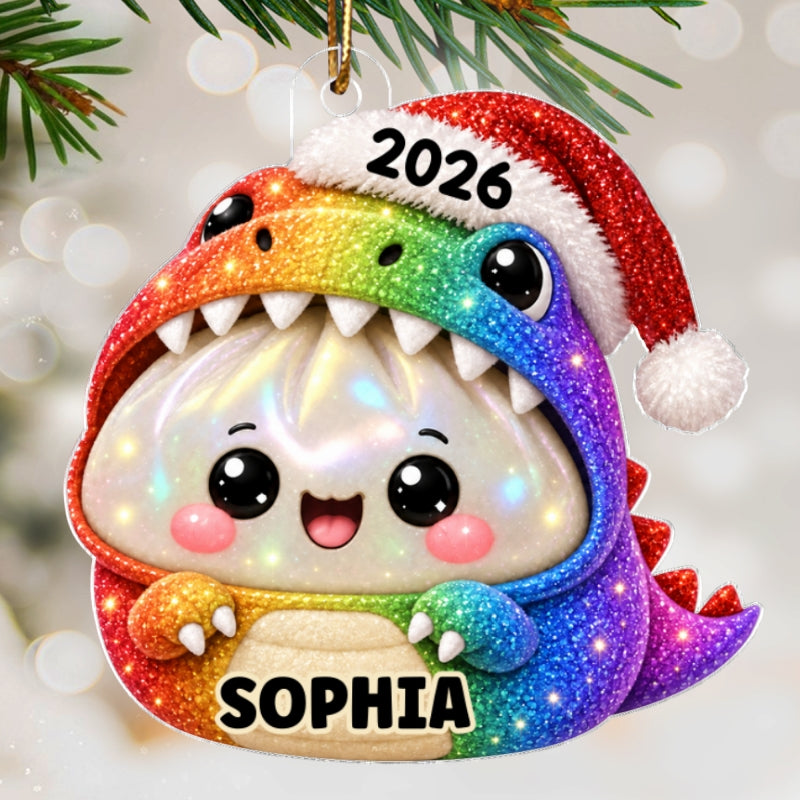Cute Dinosaur Dumpling Dim Sum Custom Name - Personalized Acrylic Ornament - Christmas Gift, Keepsake For Kids, Teenagers