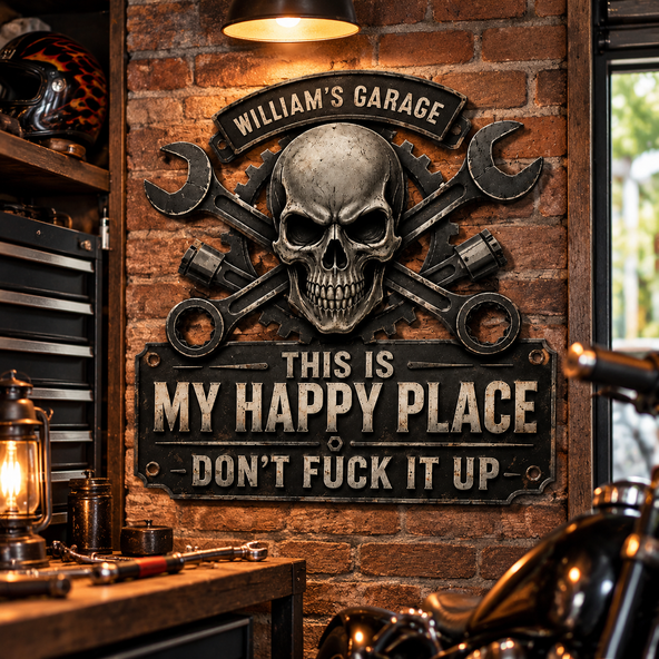 This Is My Happy Place - Funny Garage Sign For Him - Personalized Metal Sign