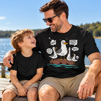 Where's Mom Funny Tired Seagull & Kids Custom Name - Personalized Shirt - Funny Father's Day Gift For Dad, Husband