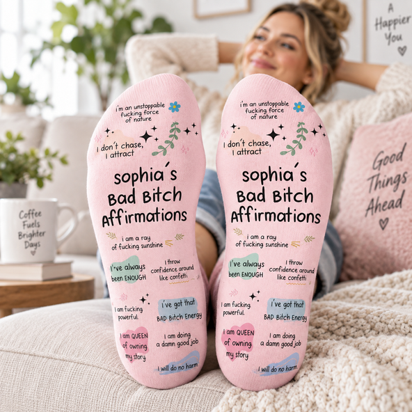 Bad B*tch Affirmations - For Coworkers, Friends, Self Gift - Personalized Socks