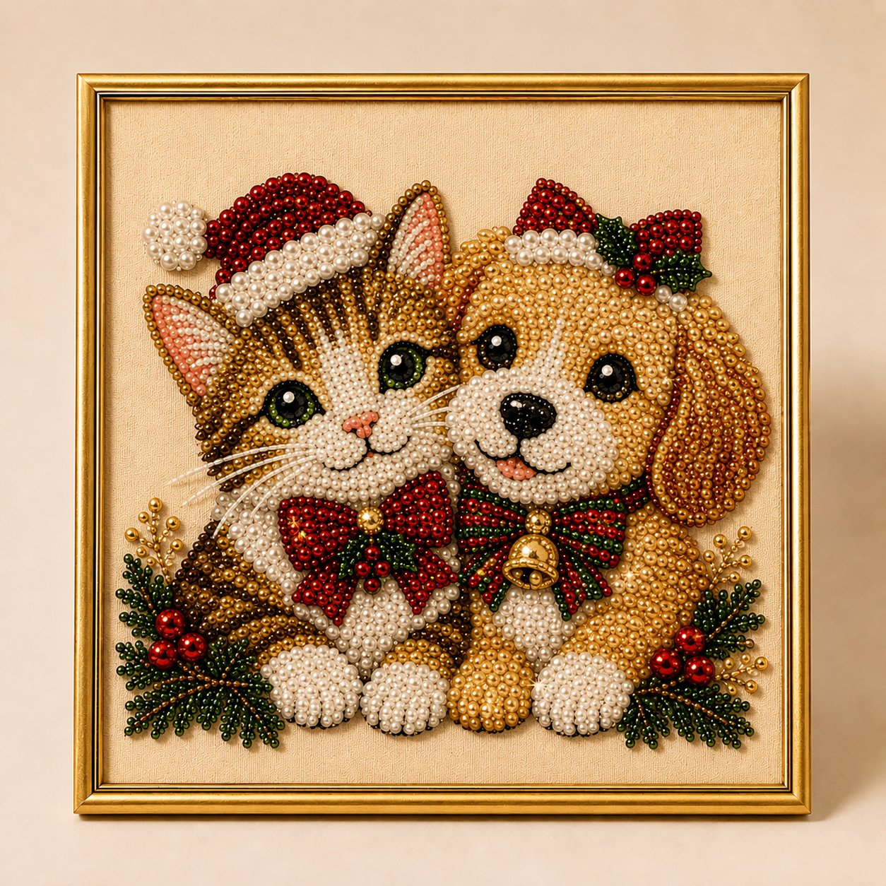 DIY Christmas Festive Pet Pearl Diamond Painting Art Kit With Frame