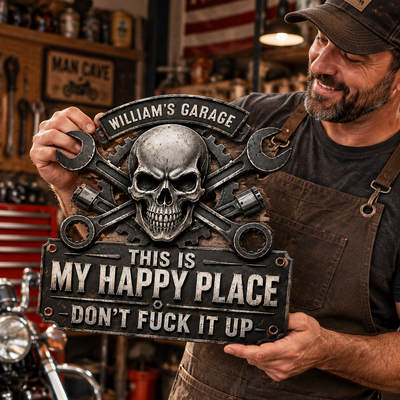 This Is My Happy Place - Funny Garage Sign For Him - Personalized Metal Sign