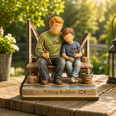 Personalized Hooked on Daddy Wooden Plaque with Kids Names – Custom Fishing Gift for Dad