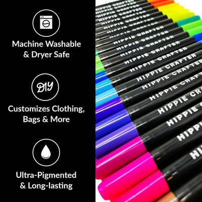 Fabric Markers 24 Pk-Pack Fabric Markers, Non-Toxic Ink for Graffiti & Crafts, DIY Clothing Decoration, Ideal Gift