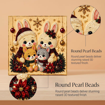 Christmas Pearl Diamond Paintings Kit  Animal Family Patterns Include Round Beads, Printed Canvas and Applicator Tools