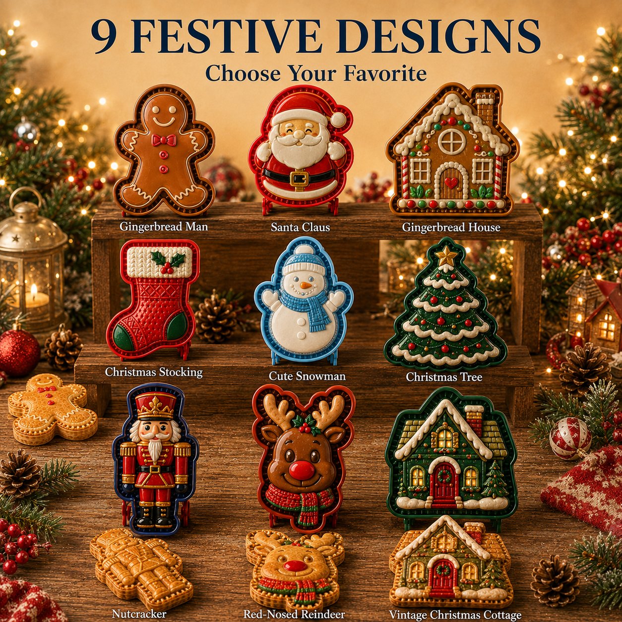 9-Design Christmas Mini Pie Mold Collection | Reusable Embossed Molds for Shaping Detailed Santa, Snowman, Reindeer, Tree & Holiday Pies