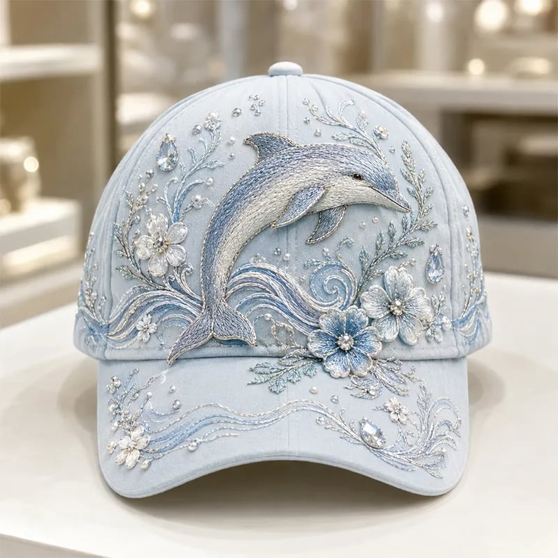 3D Ocean Creatures Printed Cap – Embellished Marine Life Baseball Hat with Raised Floral Details for Summer Beach Vacations, Birthday Gift for Women & Ocean Lovers