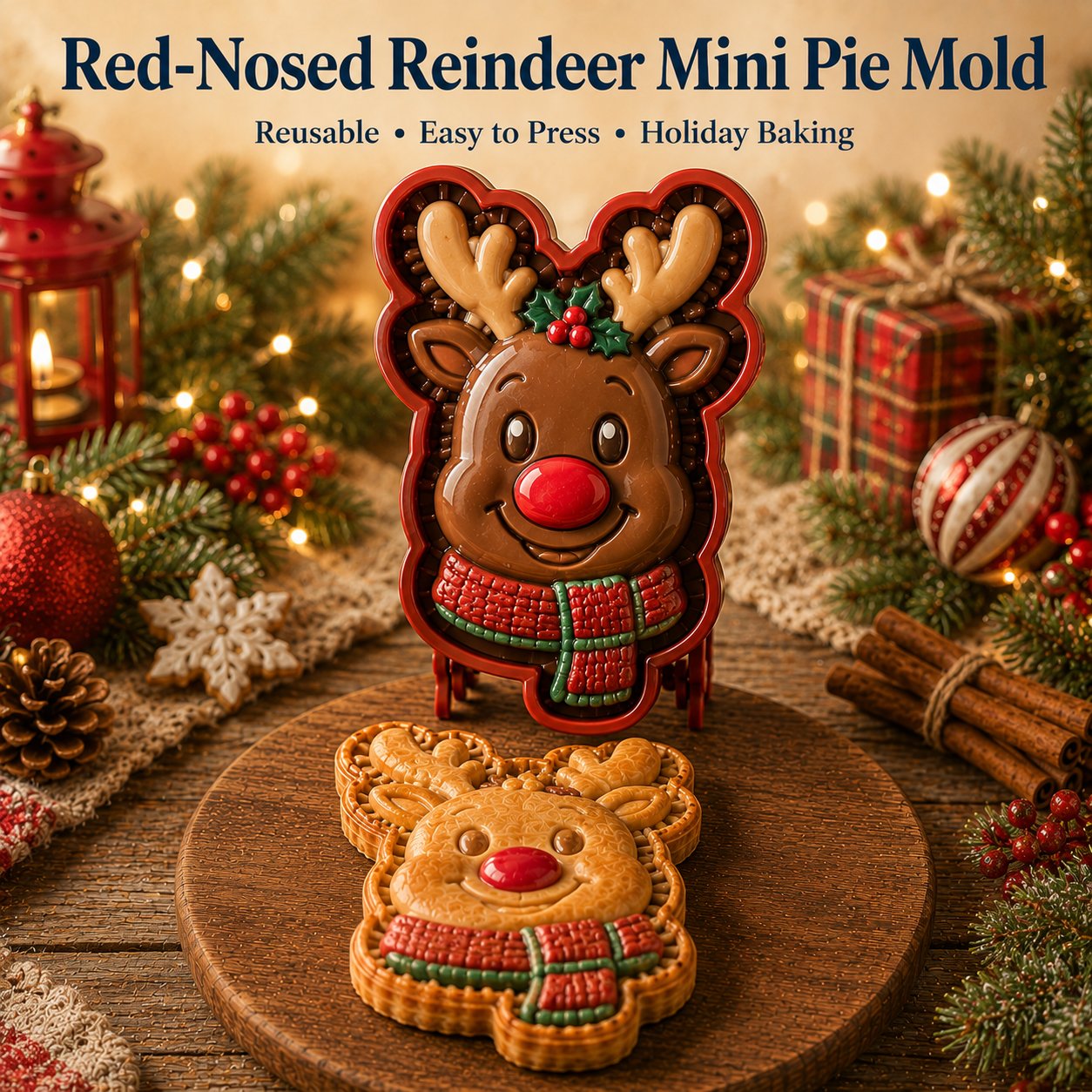9-Design Christmas Mini Pie Mold Collection | Reusable Embossed Molds for Shaping Detailed Santa, Snowman, Reindeer, Tree & Holiday Pies