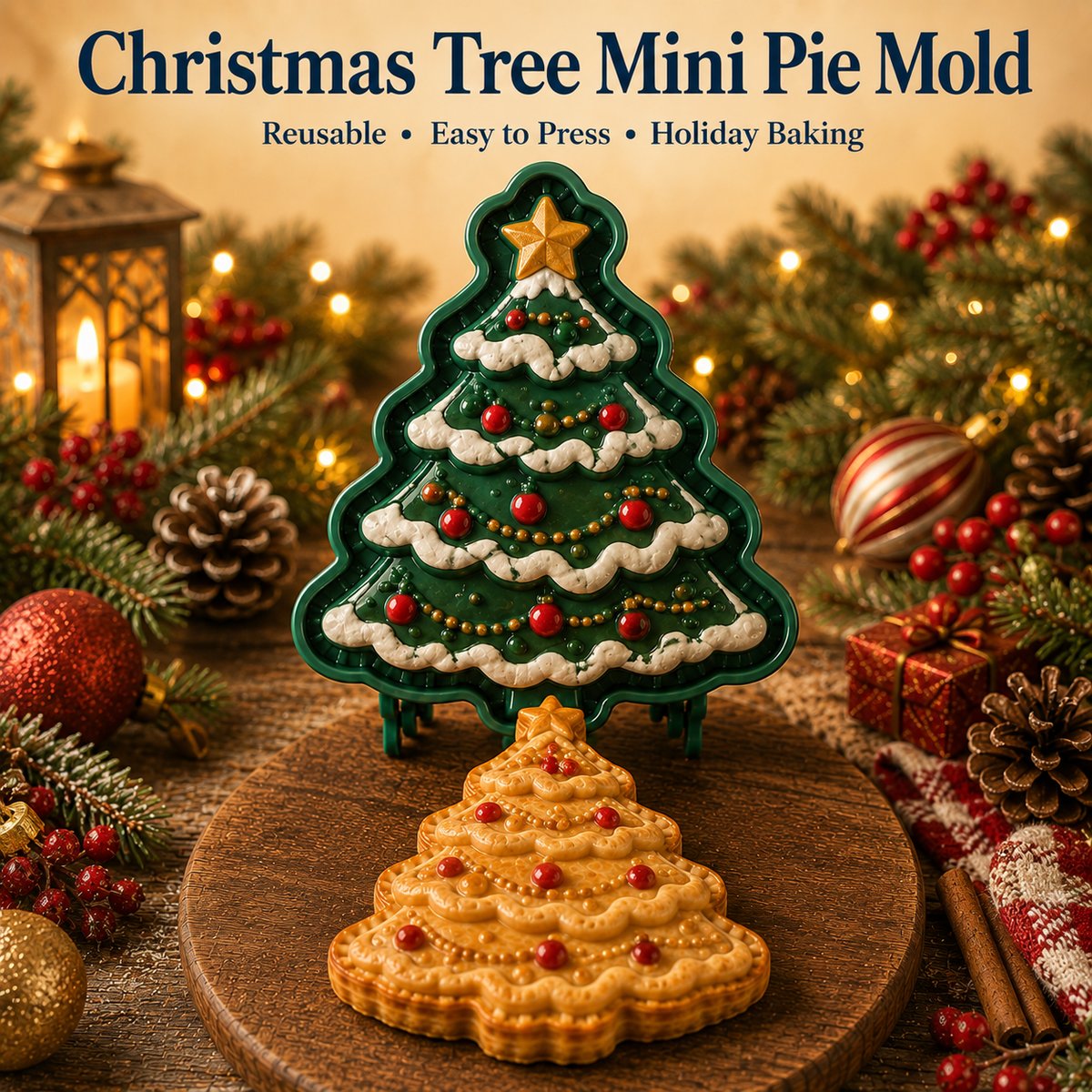 9-Design Christmas Mini Pie Mold Collection | Reusable Embossed Molds for Shaping Detailed Santa, Snowman, Reindeer, Tree & Holiday Pies