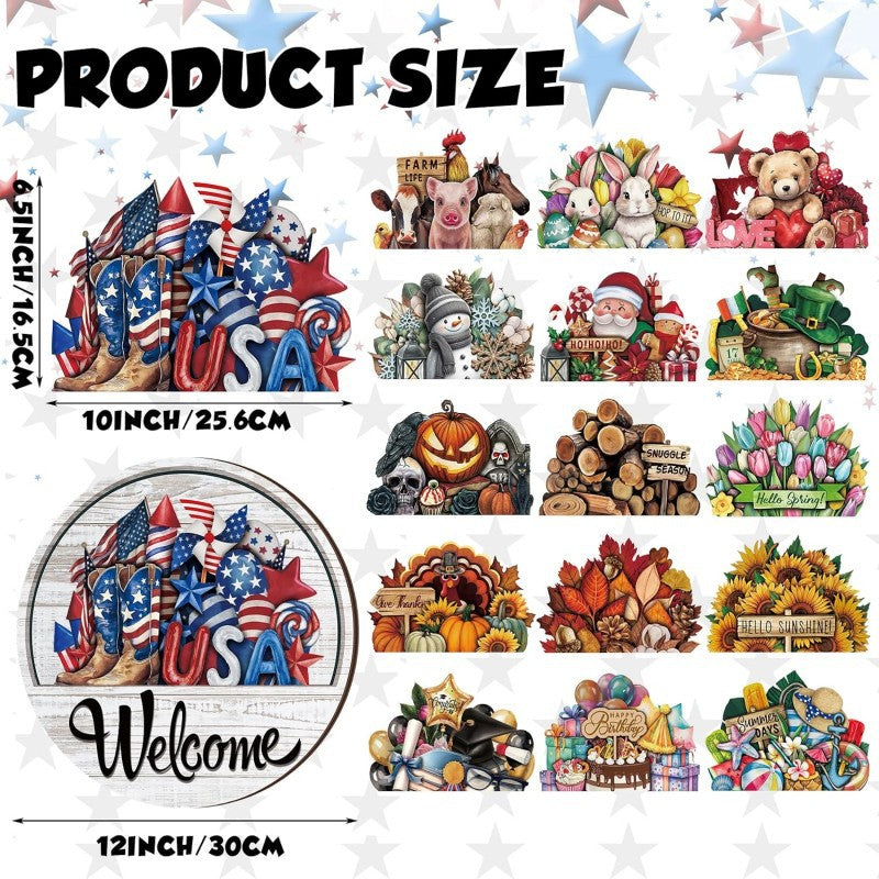 16-Piece Interchangeable Welcome Sign – Seasonal Wooden Front Door Decor for Holidays, Gift for Families & New Homeowners
