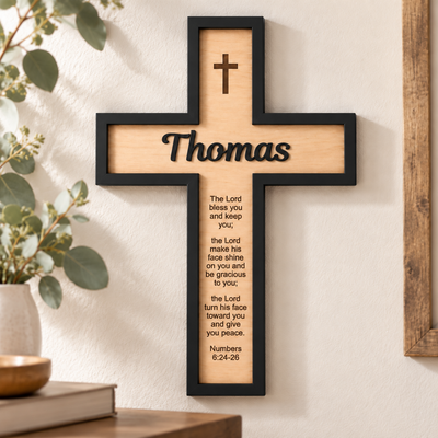 Personalized Wooden Cross – Custom Name & Bible Verse Wall Decor, Baptism & Christening Gift for Children and Families