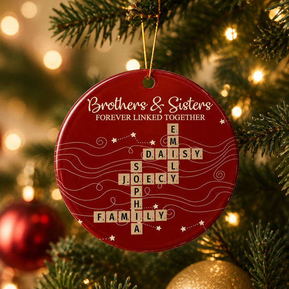 Brothers & Sisters Forever Linked Together New Version - Personalized Ceramic Ornament