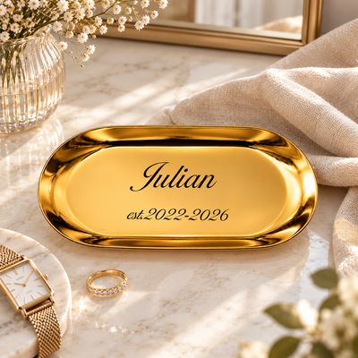 Personalized Birth Flower Jewelry Dish, Custom Engraved Name Ring Holder Tray, Elegant Birthday and Anniversary Gift for Women