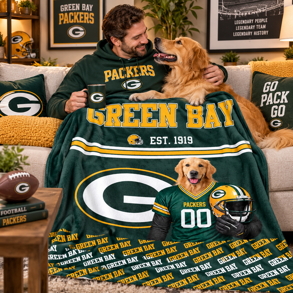 Personalized NFL Team Pet Portrait Blanket, Custom Photo Throw Blanket, Gift for NFL & Pet Lovers