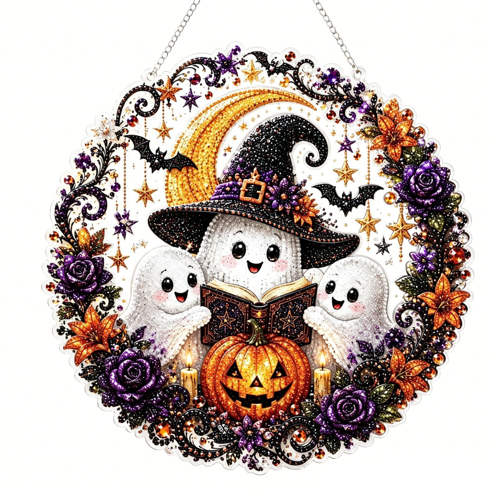 Halloween Wreath Diamond Painting DIY Kit, Acrylic Hanging Ornament for Window Home Decor