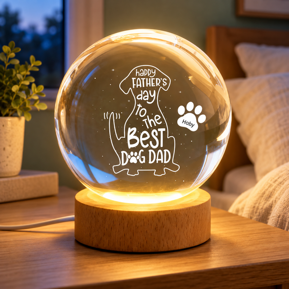 Happy Father's Day Dog Dad - Personalized Crystal Ball LED Night Light - Heartfelt Father's Day Gift for Husband