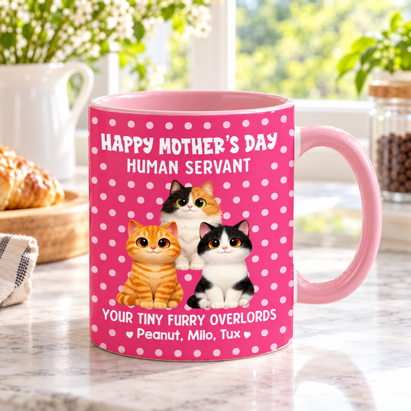Polka Dot Cat Happy Mother's Day Human Servant - Personalized Mug - Mother's Day Gift For Cat Mom