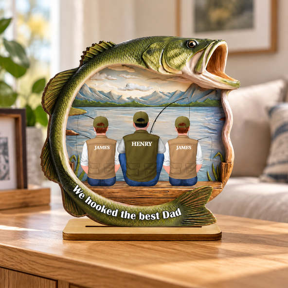 Best Catch Ever Dad Fishing - Personalized 2-Layered Wooden Plaque - Heartfelt Gift For Fishing Dad, Gift For Husband