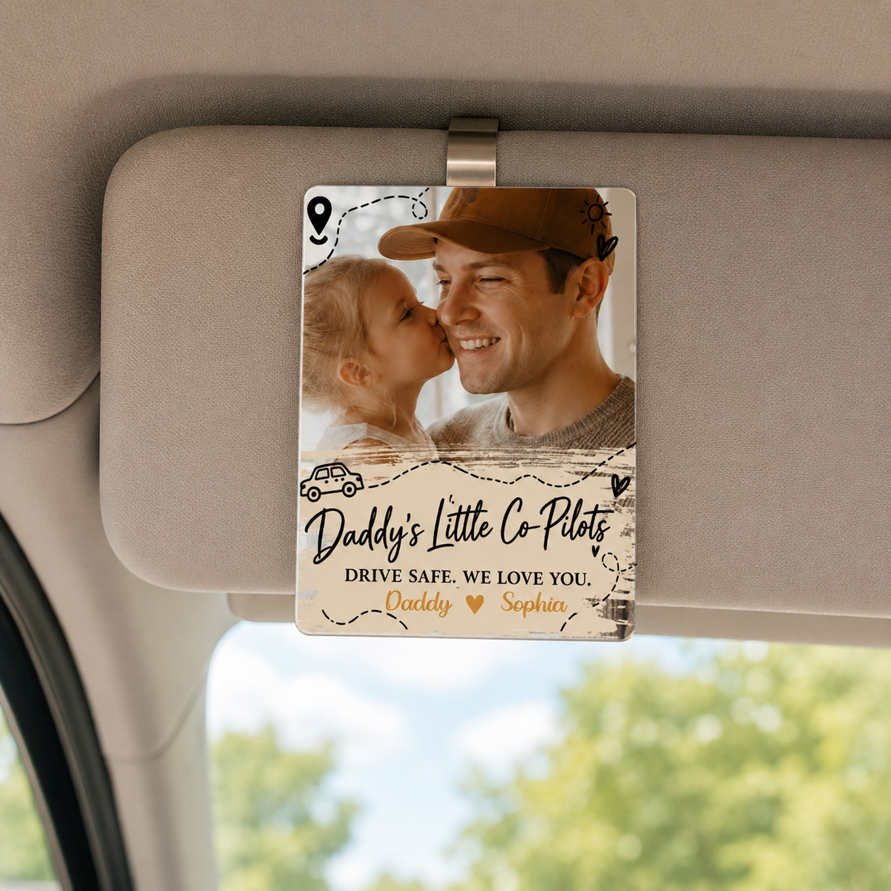 Custom Photo Drive Safe Car Visor Clip, Daddy’s Little Co-Pilots Personalized Gift From Kids For Father’s Day